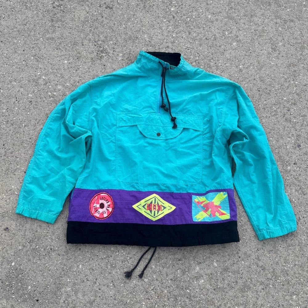 Vintage Gotcha Surf Jacket Mens Medium Teal Purple Colorblock Windbreaker